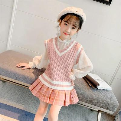 Chaleco de Punto con Cuello en V para Niñas - Moda Estilo Universitario Otoño/Invierno para Estudiantes de Primaria