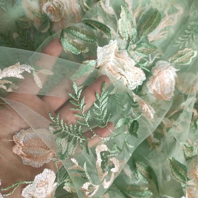 Λεπτή Δαντέλα Κεντημένη με Λουλούδια Διχτυωτό Ύφασμα Μαλακή Γάζα Λουλούδια Τριαντάφυλλο Τούλι Δαντέλα Ύφασμα Για DIY Ραφή Ρούχων Νυφικό