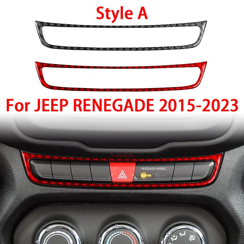 For JEEP RENEGADE 2015- Central Control Emergency Light Panel Decorative Stickers Carbon Fiber Car Interior Accessories