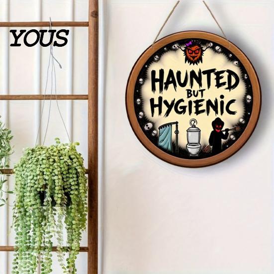 Funny Restroom Wall Sign Bathroom Halloween Hanging Ornaments, Creative Ghost Wooden Decor Sign, Decorative for Holiday Art