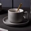 European Luxury Grey Ceramic Coffee Cup Set with Gold Rim