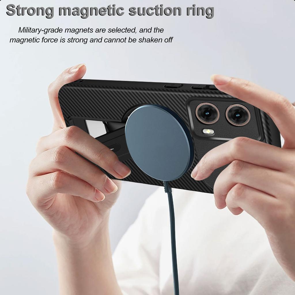 Pro Motorola Moto G85 5G Pouzdro Textura uhlíkových vláken PC+TPU Kryt na telefon se stojánkem