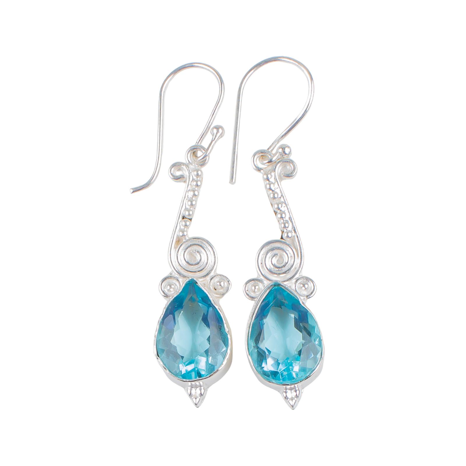 

Natural Sky Blue Topaz Gemstone 925 Solid Silver Jewelry Handmade Earrings 2.10 EE-37-2