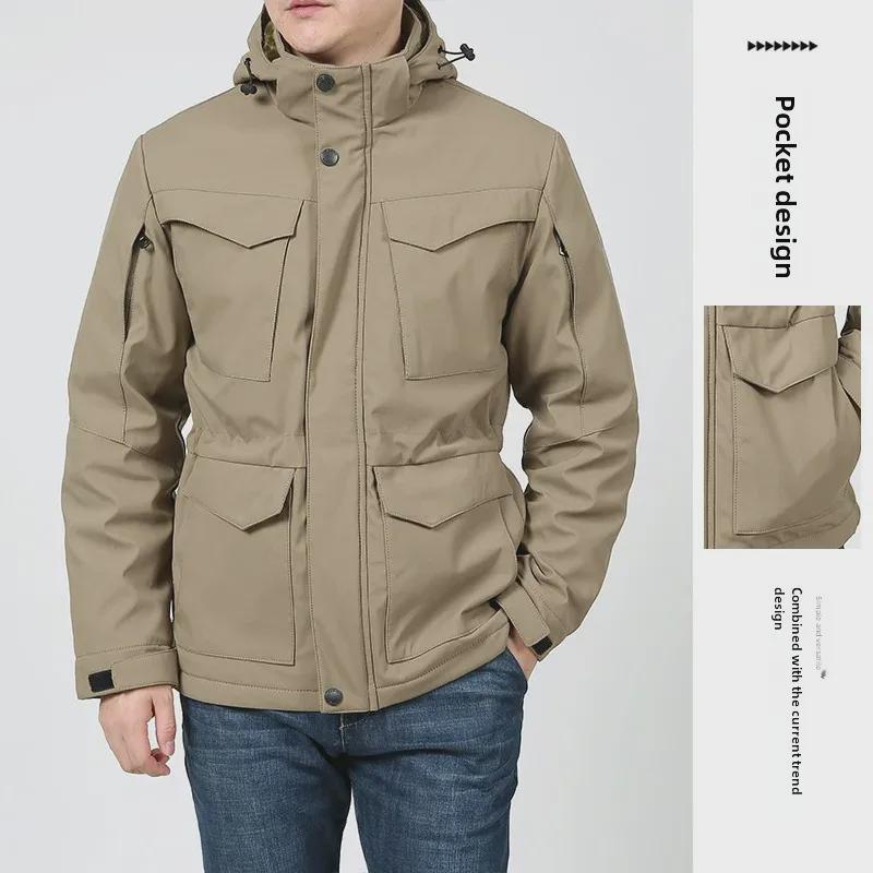 Men's Winter Workwear Fleece Coat: Thickened Cotton, Multi-Pocket, Windproof, Waterproof Jacket