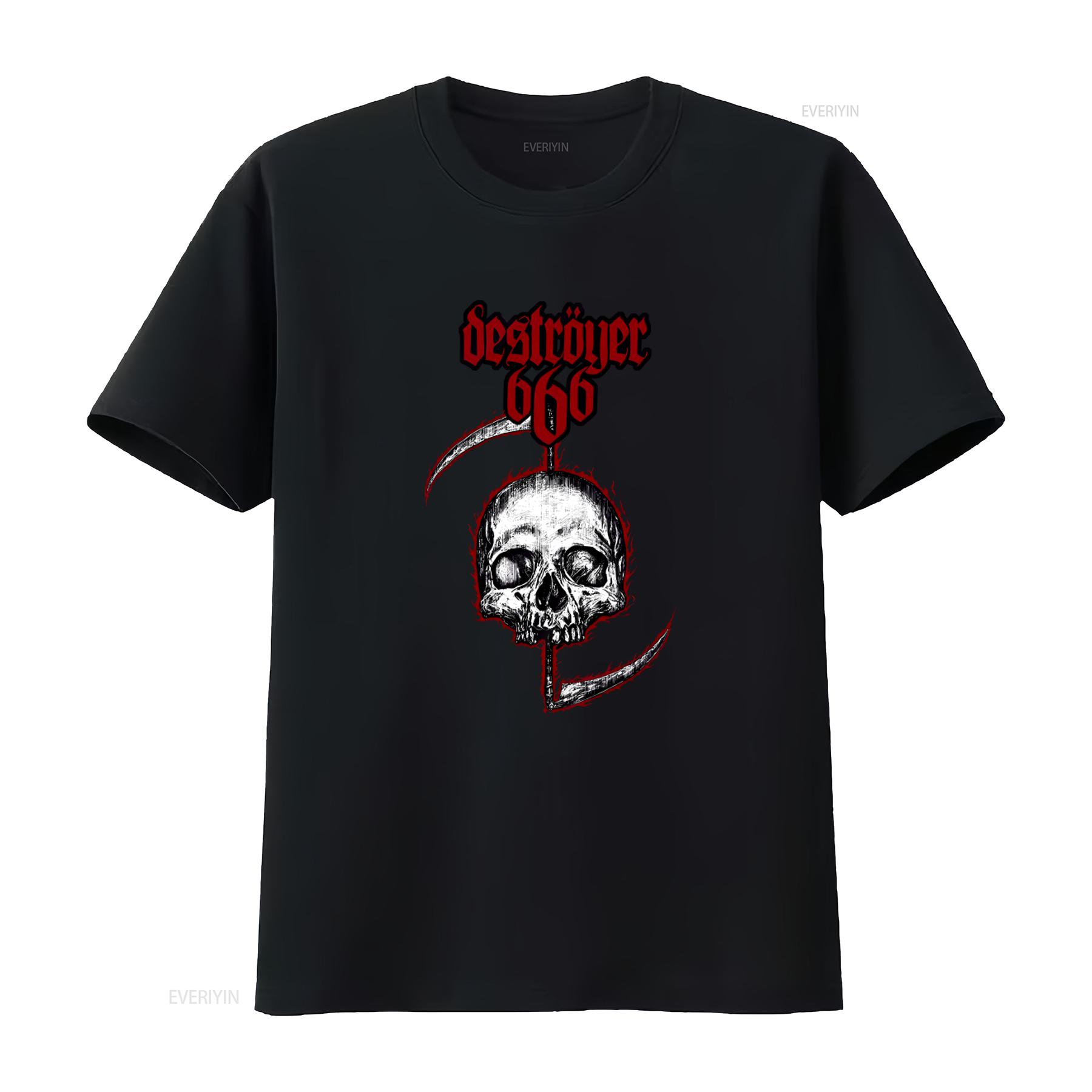

DESTROYER 666 Skull Design T Shirt for Men and Women with Gothic Heavy Metal Style vintage Washed Stretched Stylish homme 4XL
