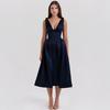 Summer new slim suspender long dress fashion solid color V-neck temperament dress