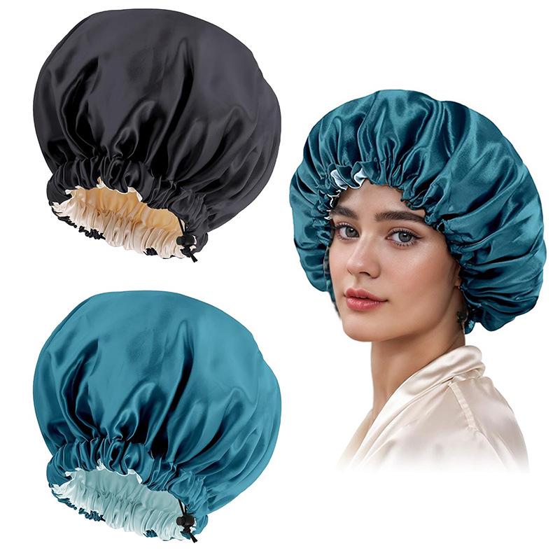 European & American Double-Layer Satin Adjustable Sleeping Cap