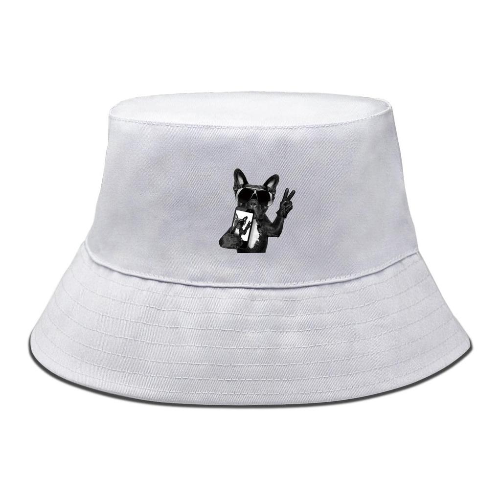 Black Dog Sunglasses Print Bucket Hat , Cool Animal Phone Women's Hat Fit Unisex Wide Brim Beach Cap