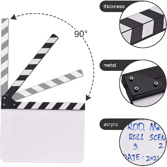 Andoer 30 * 24cm/ 12 * 9in Acrylic Film Clapboard Movie Directors Clapper Board Slate Cut Action Scene Blank Clap Board Dry Erase with White & Black
