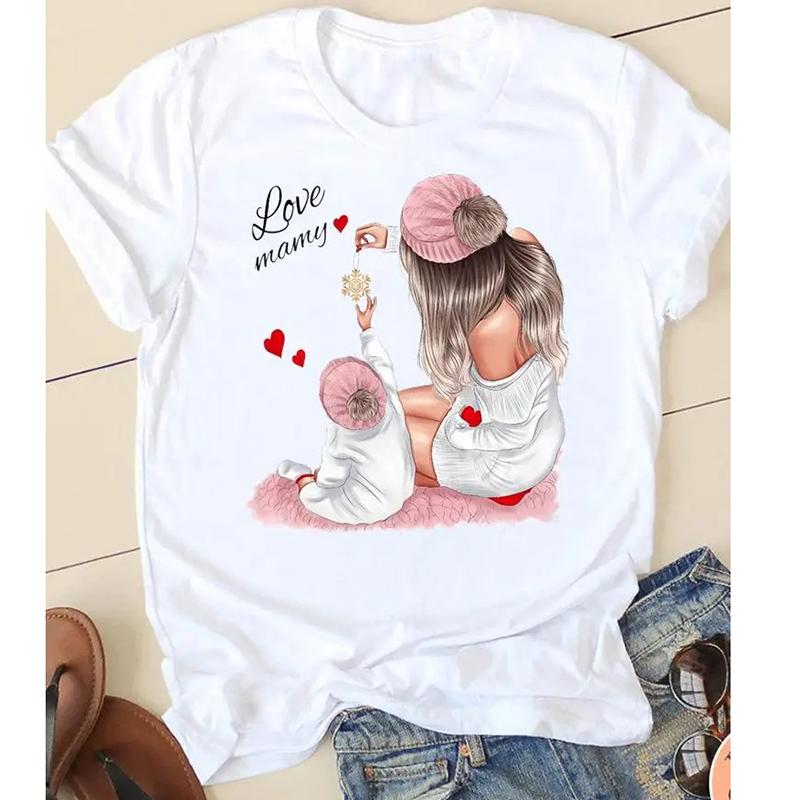 ZX TEE Sweet Love Mother Mama Mom Streetwear Fashion Girls T-Shirts Harajuku Clothes Short Sleeve Summer Tees Casual Female O-Neck Tops