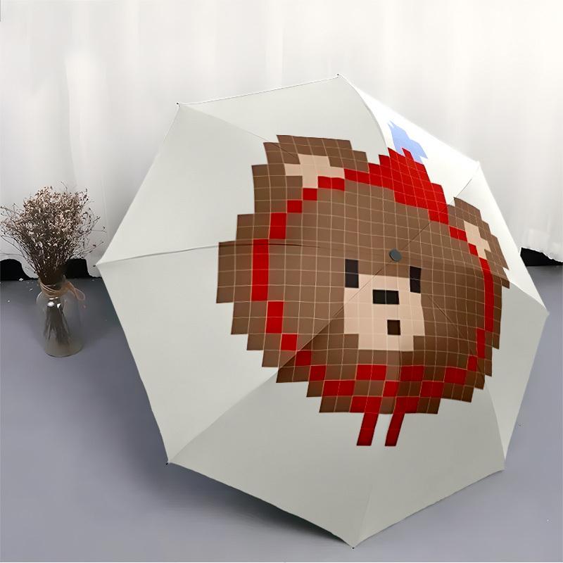 1pc Pixel Bear Automatic Open/Close Umbrella, Portable Folding Umbrella, Compact Travel Umbrella For, Birthday/Christmas Gift 5007
