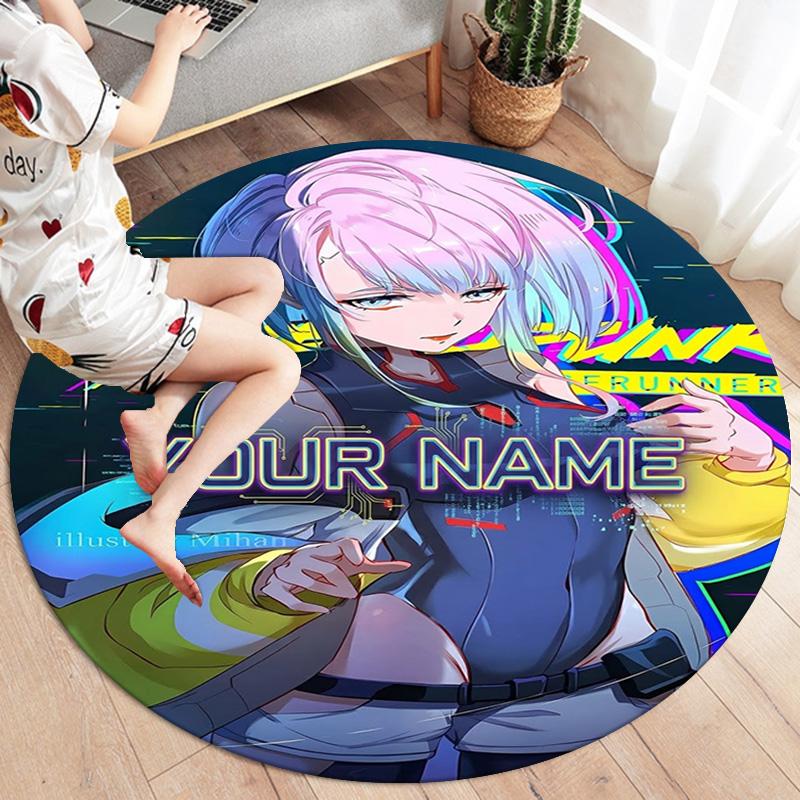 Anime Fusion Custom Name Round Area Rug Carpet Rug For Living Room Bedroom Sofa Playroom Decor Nonslip Floor Mat