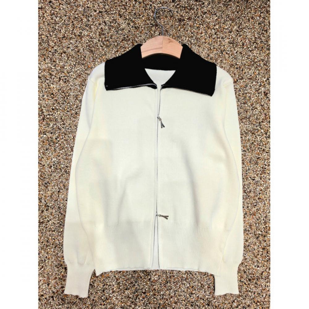 Shop   Women S contraSt Collar 2 Way Zip lS Knit Cardigan Black 21dS Wcd260100
