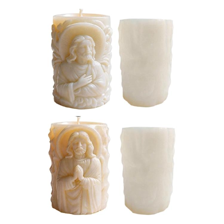 Religious Carving Cylinder Candle Silicone Mold For Handmade Candle Soap Chocolate Home Decoration and Resin Casting