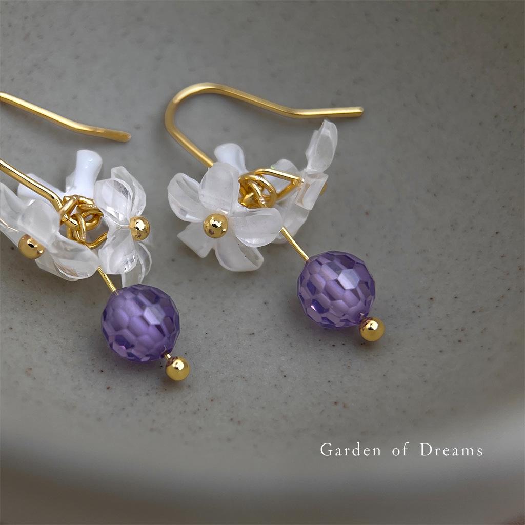 Handmade Purple Crystal Flower Earrings: Fresh Forest Style, Elegant and Classy Jewelry for Women