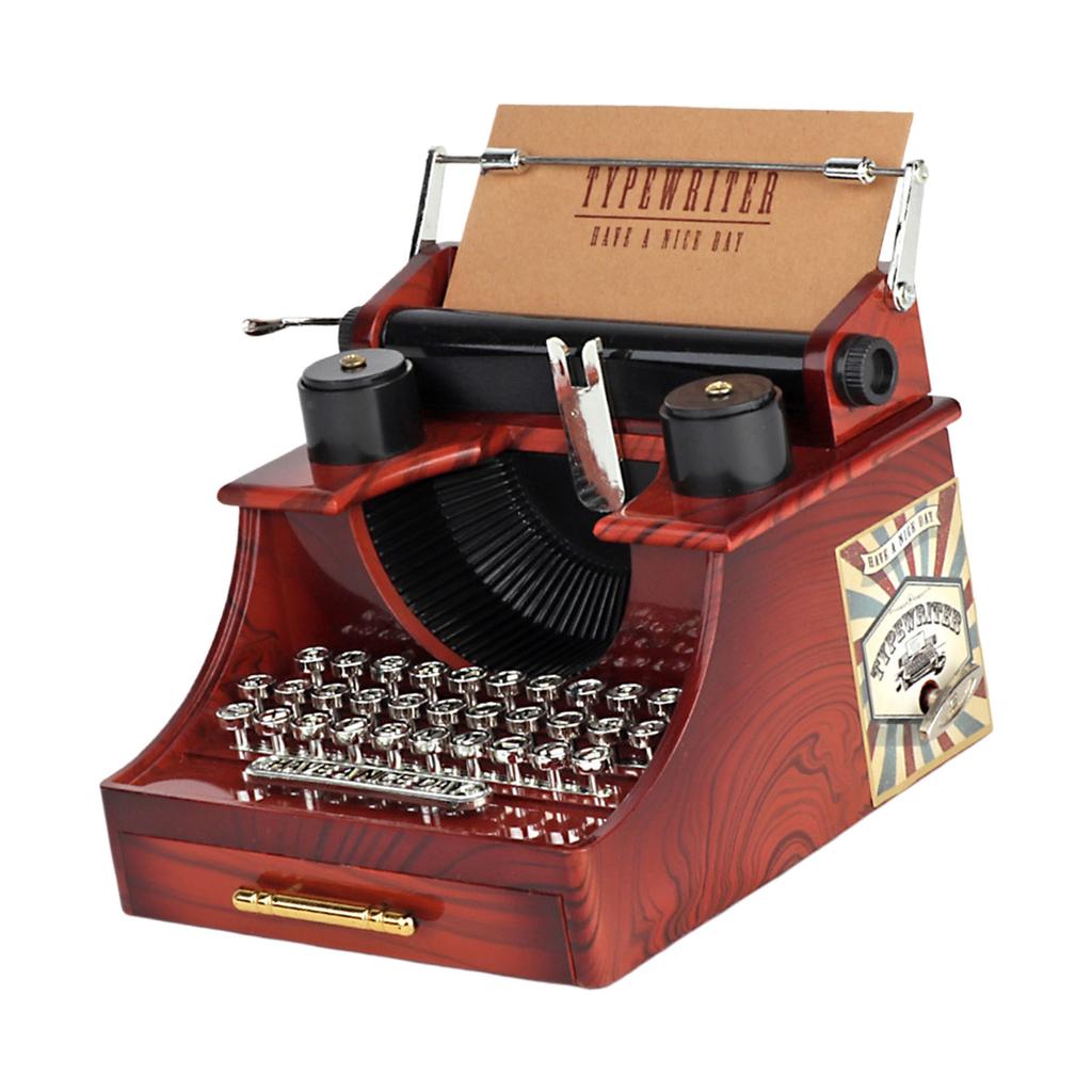 Nostalgic Music Box with Drawer Typewriter Shape Plastic Wind Up Mechanical Swinging Musical Ornament for Home Decors