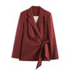 European and American French Women's Clothing Blended Bow Double-breasted Blazer + Wide-leg Pants Set