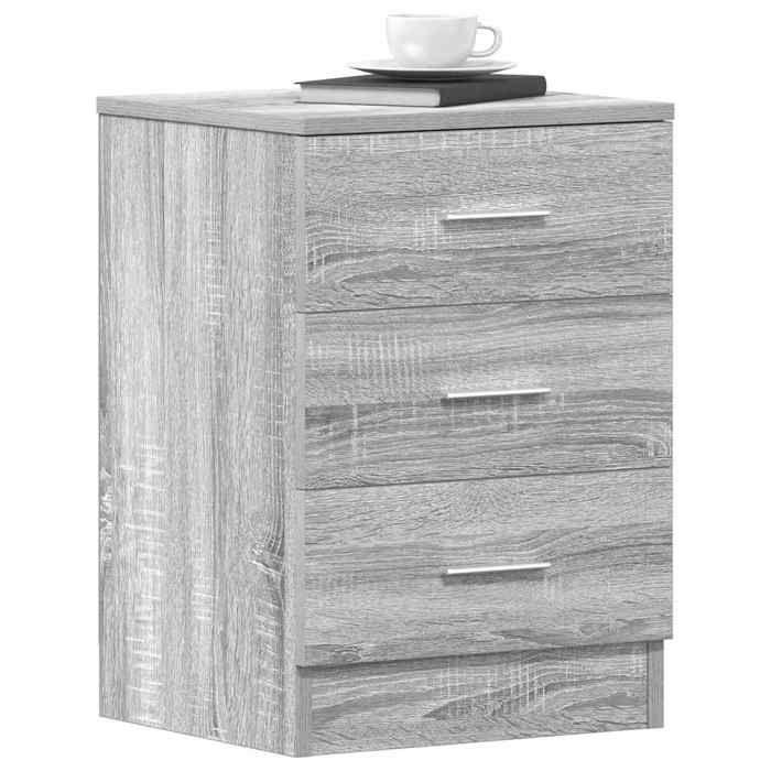 Nachttisch - Sonoma Grau - 3 Schubladen - Holzwerkstoff - 38x35x56 cm