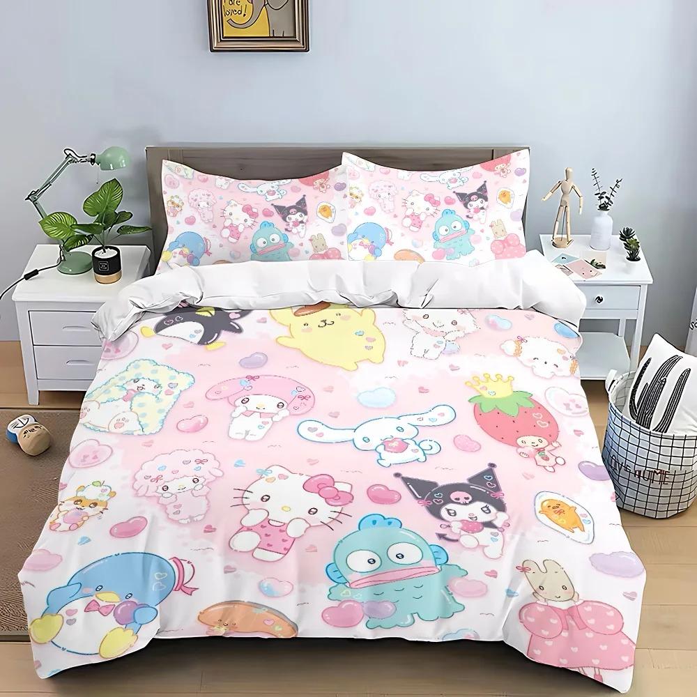 

Постельное белье Sanrio Hello Kitty Kuromi Cinnamoroll Одеяло Покрывало Пододеяльник Наволочка Наборы из 2-3 предметов Детский Взрослый Размер EU Single 135x200cm