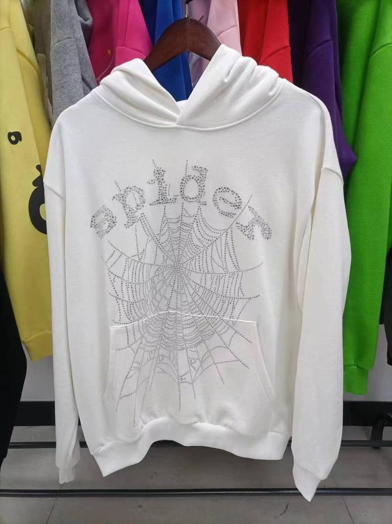 European and American Trendy Brand Sp5der Spider Web Print Hooded Sweater for Men and Women Loose Heavy Fleece Hip Hop Couple Hoodie