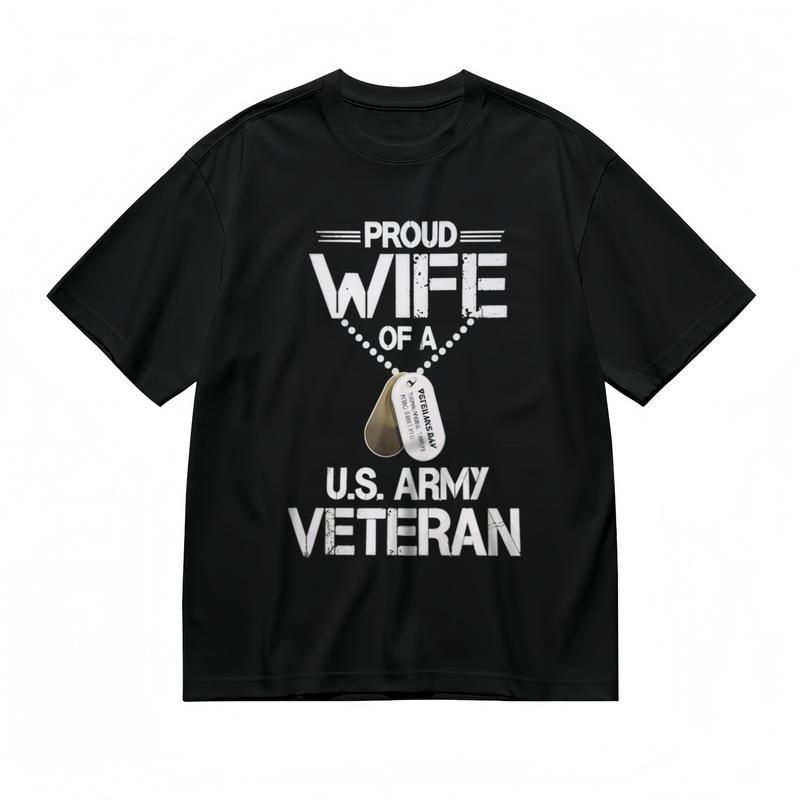 

Women s Breathable Classic T-Shirt Proud Wife Of Army Veteran Graphic Tee 4XL