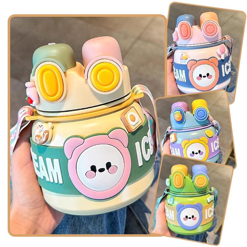 850ML Large Capacity Double Drinking Bottle Portable Children Vacuum Insulation Cup Stainless Steel Straw Thermos Big Belly Cup