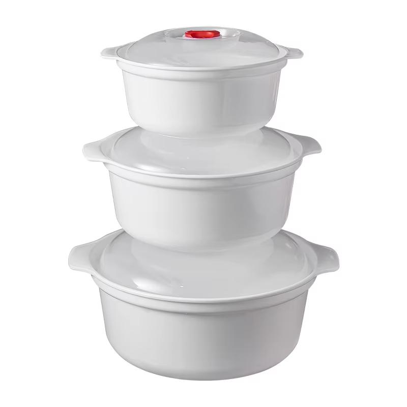 3pcs Microwave Oven Special Box Household Plastic Heating Fresh Keepeing Box with Lid Steamed Bun Instant Noodles Kitchen Bowl