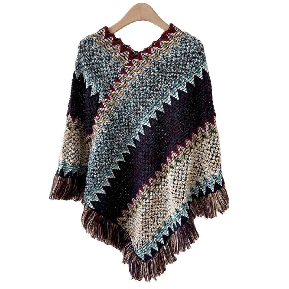 Neck Wrap Ethnic Style Knitted Shawl Bohemia Autumn and Winter Tassel Cape Tourism