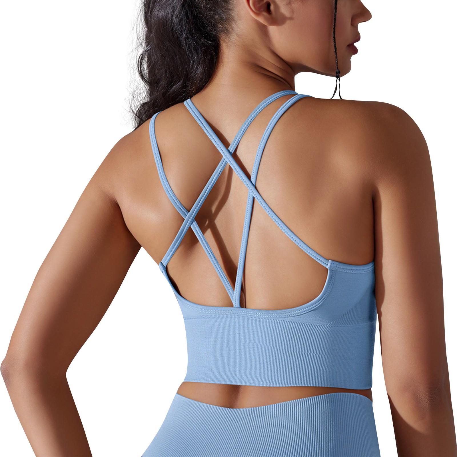 

Сплошной цвет, спортивный бюстгальтер с перекрестной спиной, плотный противоударный высокопрочный бюстгальтер для йоги и фитнеса, топ S небесно-голубой