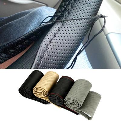 Braid On Steering Wheel Car Steering Wheel Cover With Needles and Thread Artificial Leather Diameter 38cm Auto Car Accessories