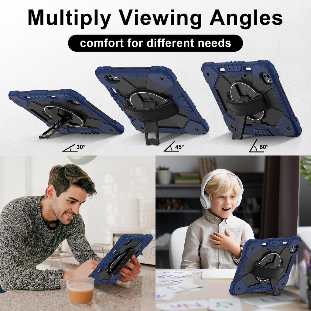 Für iPad Pro 11 (2024) Hülle mit Ständer Silikon+PC Tablet-Hülle mit Schultergurt