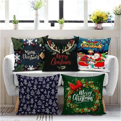 Față de pernă decorativă imprimată cu temă Merry Christmas Decorațiuni de Crăciun pentru canapea living Set de 5 12 x 12 inch Multi