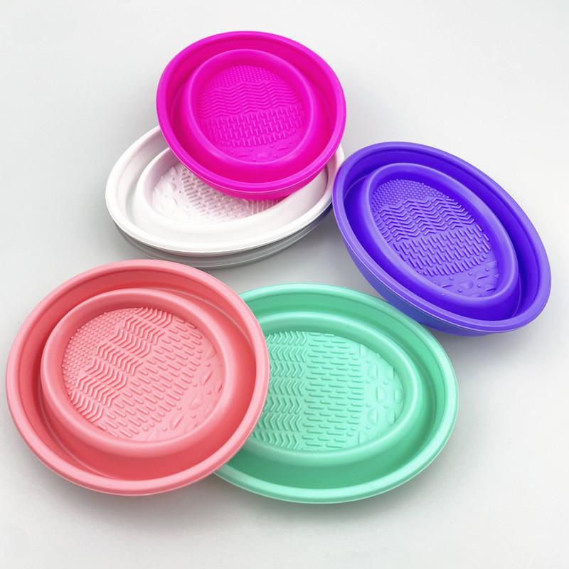 Soft Silicone Makeup Brush Cleaner Folding Powder Puff Cleaning Bowl Eyeshadow Brushes Wash Clean Mat Beauty Tools Scrubber Box