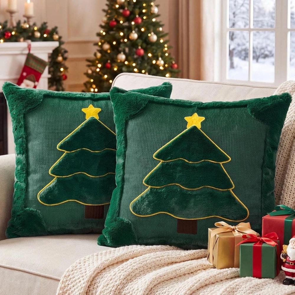 2PCS Soft Fluffy Christmas Pillow Cover Christmas Tree Throw Pillowcase Pillowslip Home Sofa