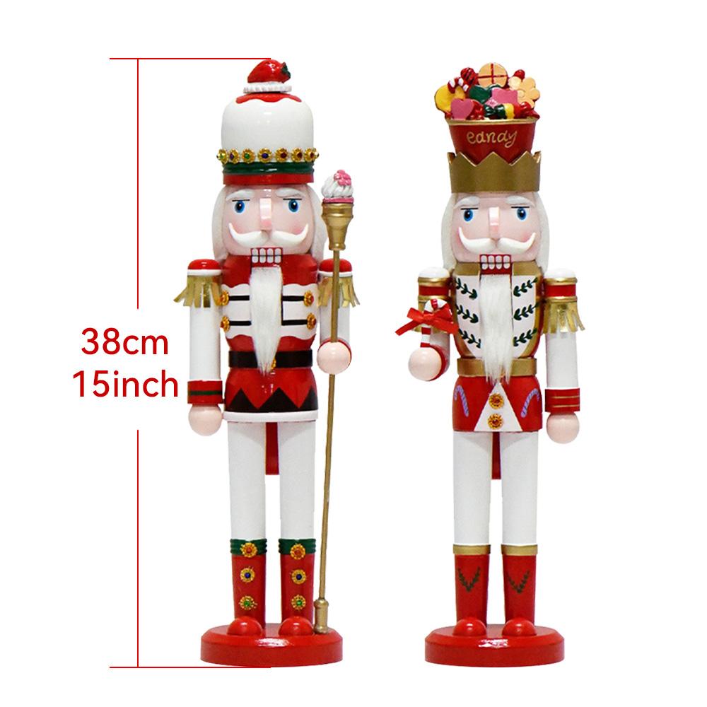 38CM Nutcracker Soldier Puppet Candy Series Wooden Nutcracker Statue Handicraft Doll Toy Christmas New Year Gift Home Decoration