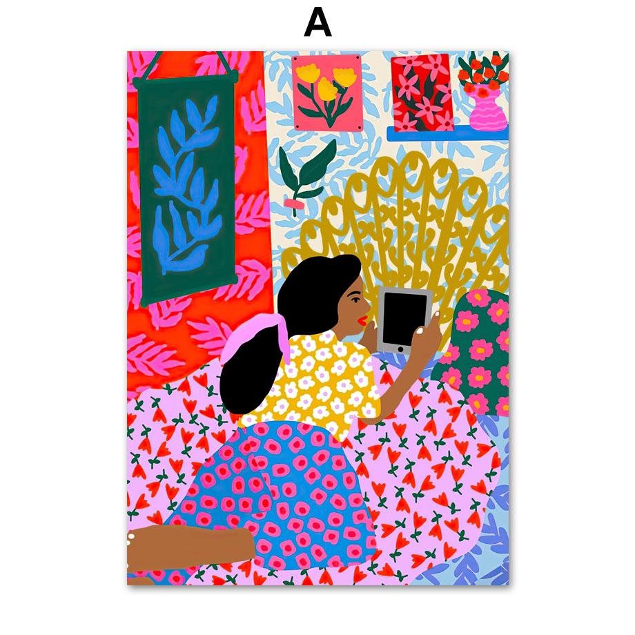Böhmischen Stil Abstrakte Mädchen Blume Pflanze Nordic Vintage Poster Wand Kunst Drucke Leinwand Malerei Dekor Bilder Für Wohnzimmer