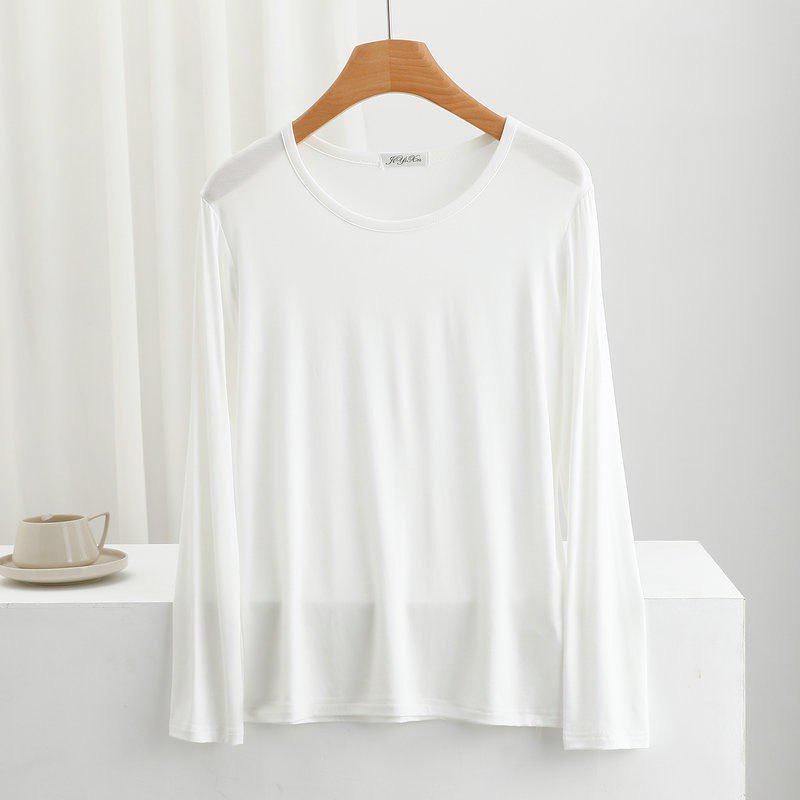 Women's Spring/Summer Modal Round Neck T-shirt - Thin Long Sleeve, Loose, Slimming, Plus Size, Outerwear Top