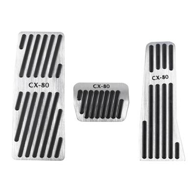 SAWAKAKI Aluminium Gas- und Bremspedalabdeckungen für Mazda September Set aus 3 Stück mit Logo und Anleitung CX-80 (Veröffentlicht 2024) - (Silber)