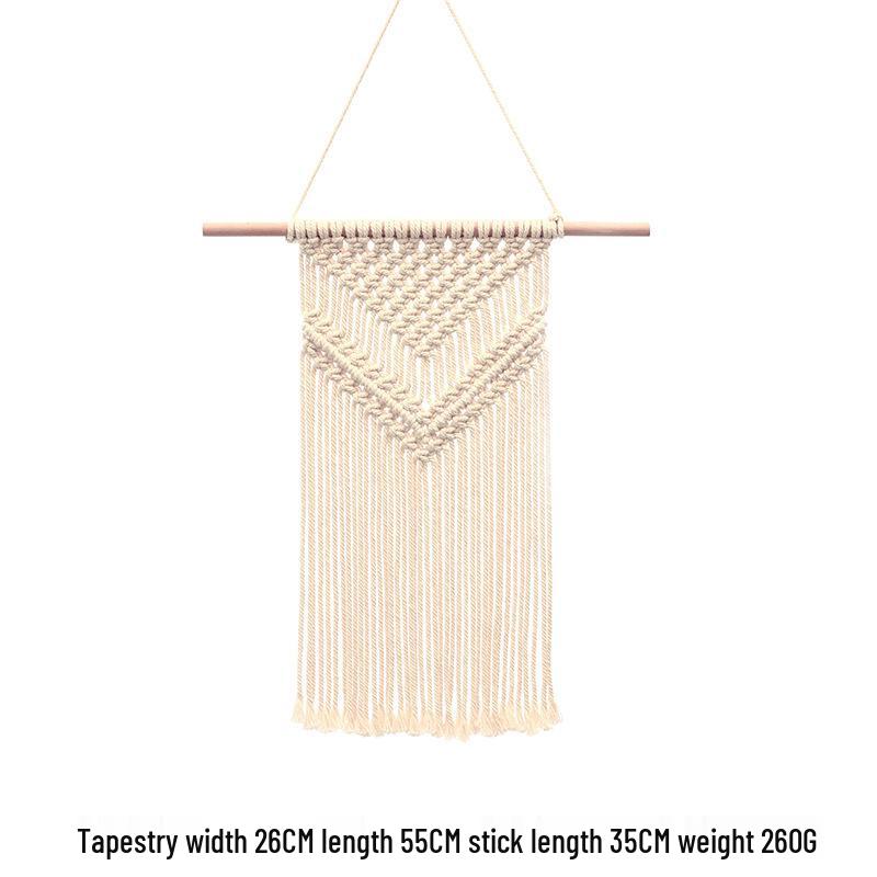 Bohemian Handwoven White Cotton Rope Tapestry - Retro Style Decorative Wall Hanging for Bedroom or Home