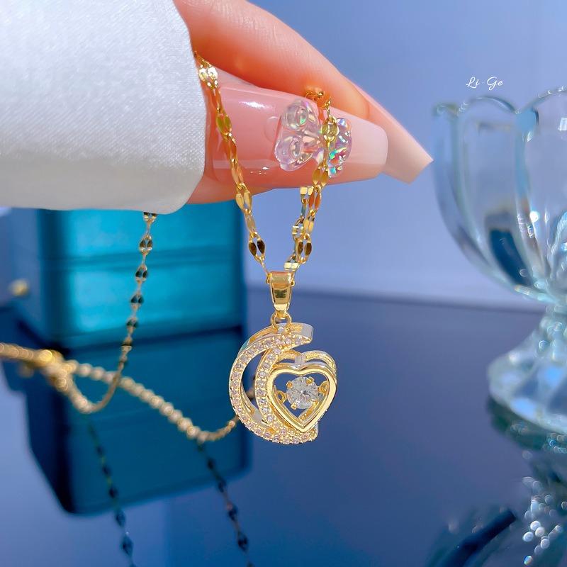 

Dynamic Moon Clavicle Chain New Trendy Ins Light Luxury Niche Design Gold Temperament Love Titanium Steel Necklace Women s Jewelry