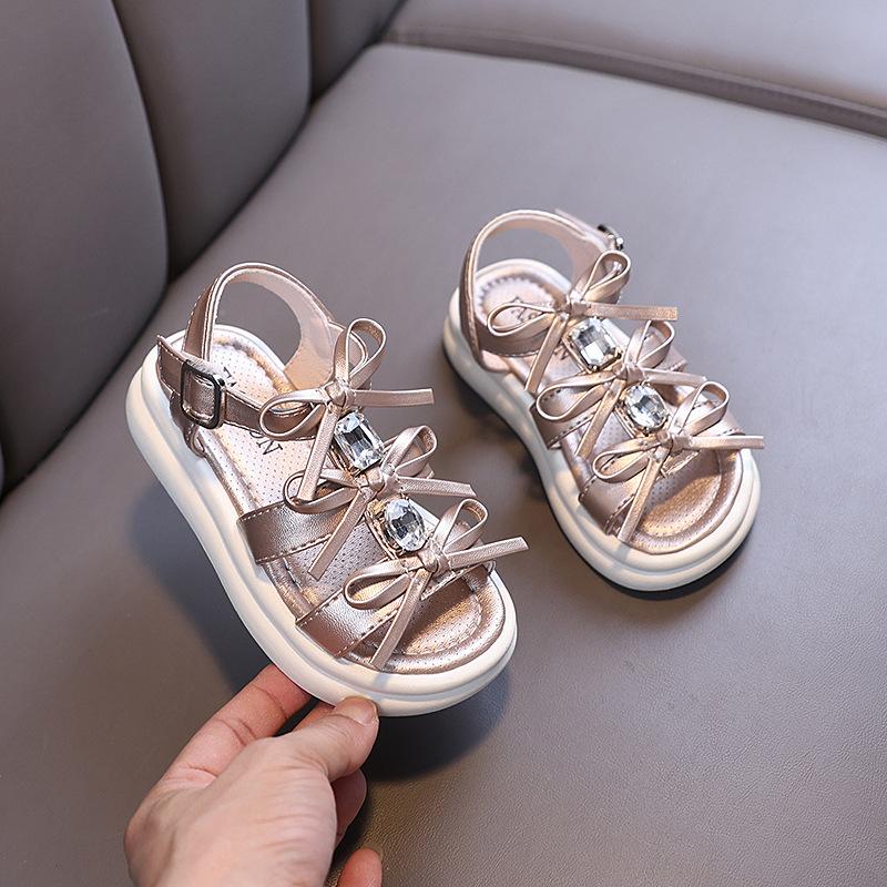 

Summer ladylike cartoon girl princess baby student small/medium/large children s rhinestone dance performance leather sandals/flat shoes 36 шампанського