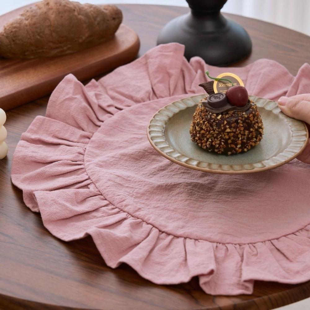Simple Heat-Insulating Placemat Cotton Round Napkin Creative Ruffled Placemat Table Setting