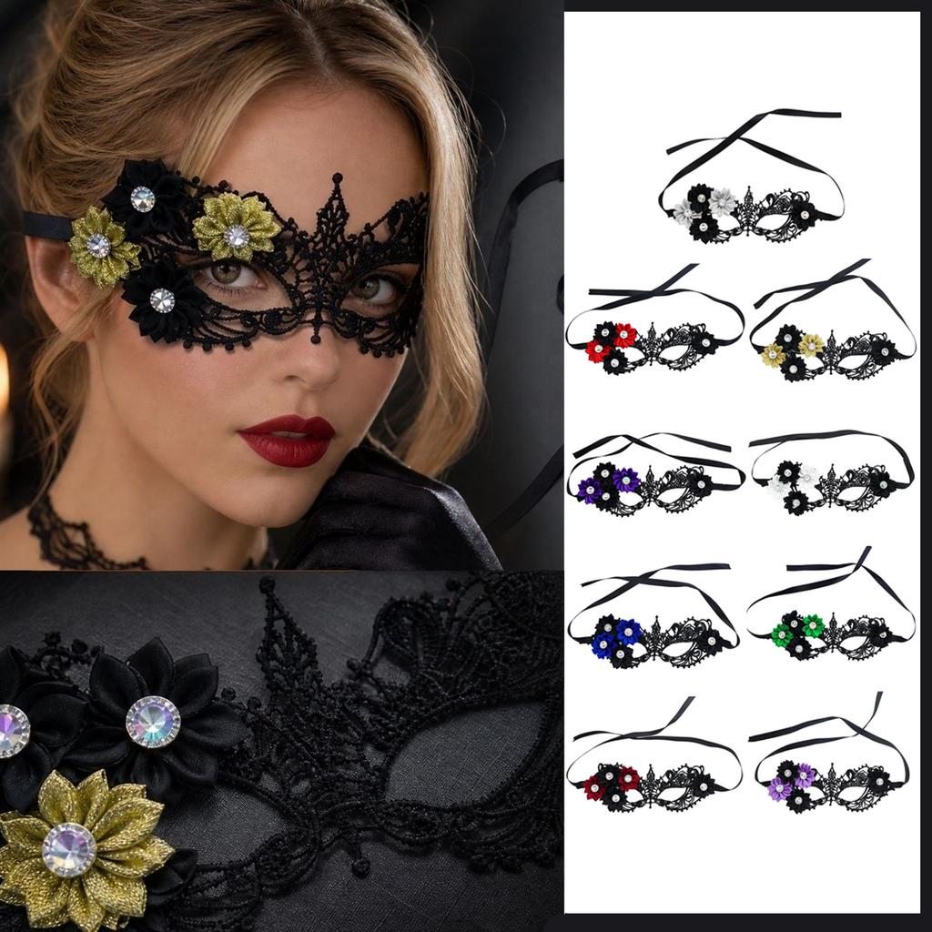 Black Lace Half Face for Women - Masquerade Eye with Sunflower Pattern for Party, Halloween, Dance - Elegant Eye Cover