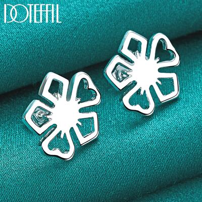 925 Pure Silver Flower Piercing Earrings Fashionable Wedding Jewelry
