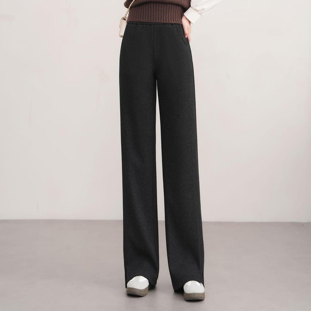 Women's High-Waisted Wool Wide-Leg Pants - Cozy Autumn/Winter Slimming Casual Trousers