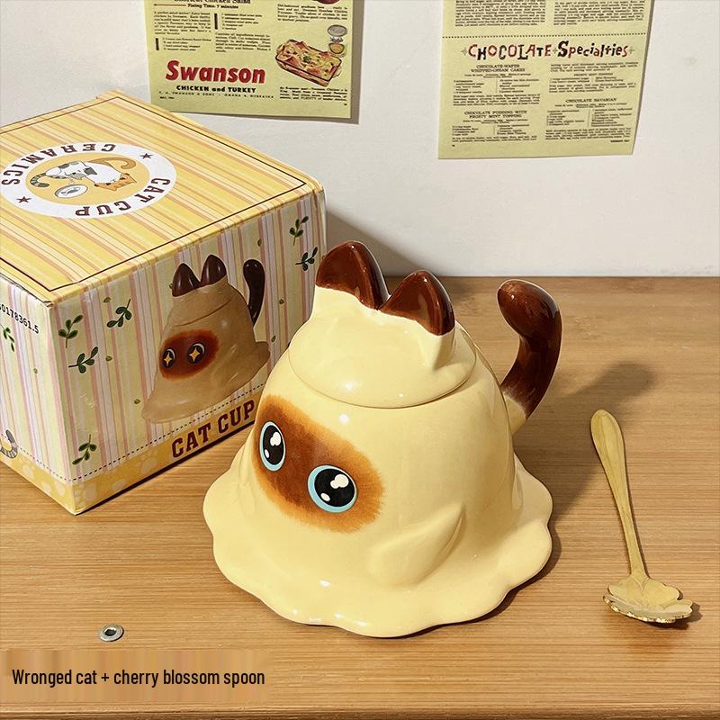 Creative Cartoon Cute Mug with Lid and Spoon - Large Capacity Ceramic Coffee Cup for Women & Couples