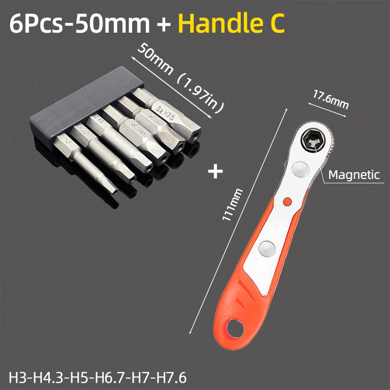 Set de biți magnetici pentagonali cu gaură Hex 1/4" Oțel S2 50mm Security Torx Biți de găurit Cheie cu clichet Unelte de mână