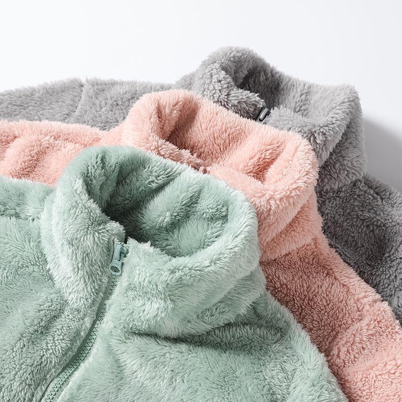 Coral fleece jacket women's autumn and winter stand-up neck cardigan fleece fleece thickened warm double-sided fleece fleece fleece sweater women