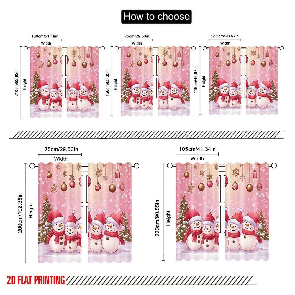 2pcs,2D Plane Printing Curtains Digital Printed Cute Snowman Family Christmas Backdrop Durable 100% Polyester Fabric (without