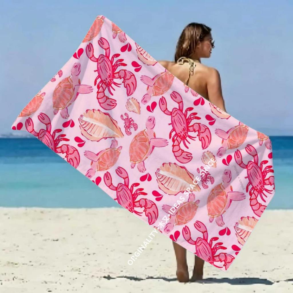 Pink Ocean Creature Beach Towel Patterned Sunscreen And Windproof Suitable For Swimming Pool Camping Travel